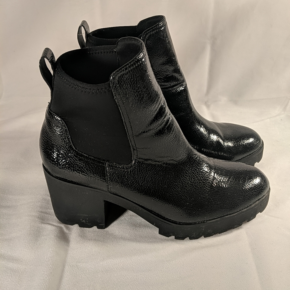 Aldo Patent Textured Faux Leather Heeled Booties Boots Black Women's US 10 3"
